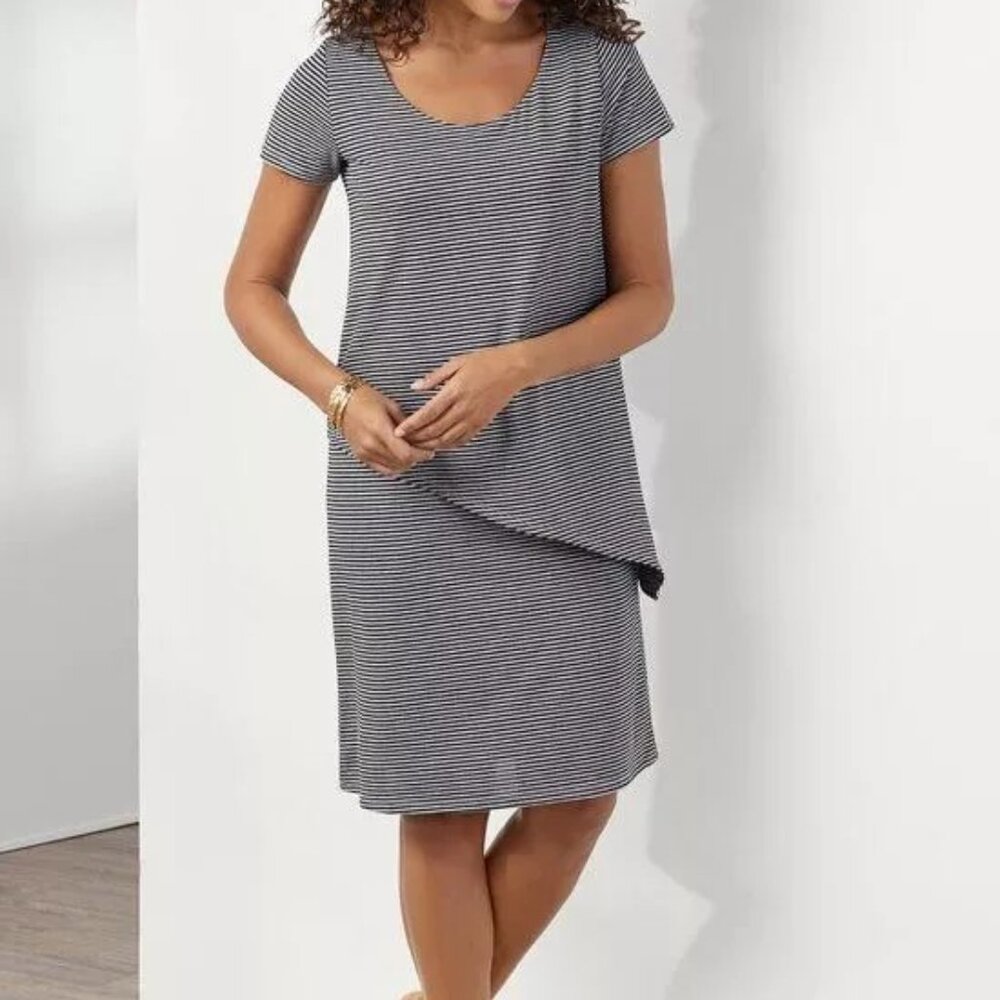 "NWT"‎ Soft Surroundings Leah Layered Short Sleeve Striped Dress - Size Small